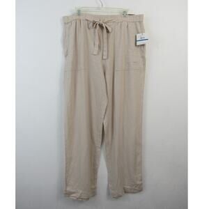 NWT Rafaella XL Cream Linen Blend Pull On Draw String Pants Wide Flowy Legs
